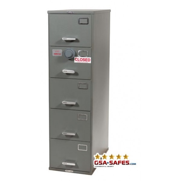 Image of 7110-01-614-5389 | Class 6, 5 Drawer GSA Approved File Cabinet w/ S&G 2740B Lock, Gray