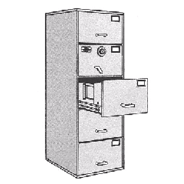 Image of 7110-01-614-5395 | Class 6, 5 Drawer File Cabinet, w/ S&G 2740B - Black