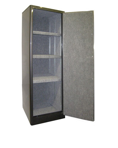 Image of Single Door 3 Shelves - 3 Carpet lined Shelves - Radius Cabinet w/ Digital Lock.