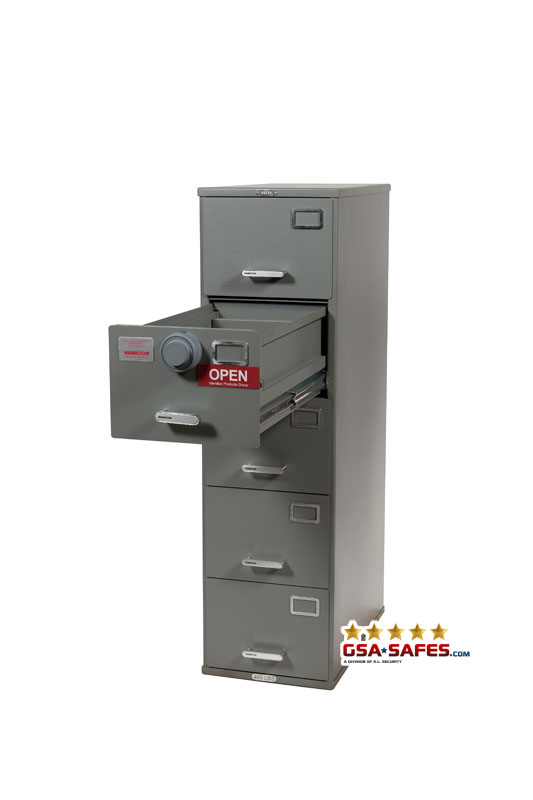 Image of 7110-01-015-6099 | Class 6, 5 Drawer File Cabinet, w/ Kaba Mas X-10 - Black